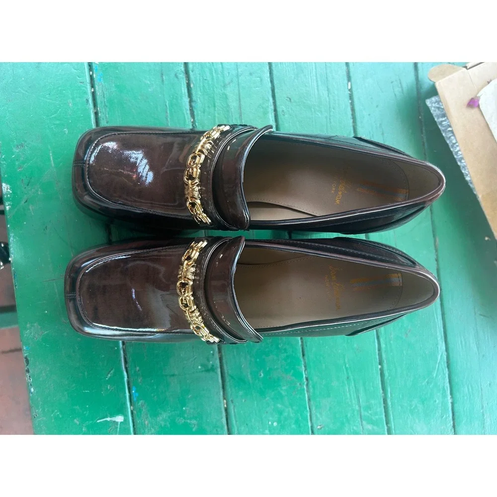 Sam Edelman Platform Loafers Womens Size‎ 9 Brown Gold Chain Detail